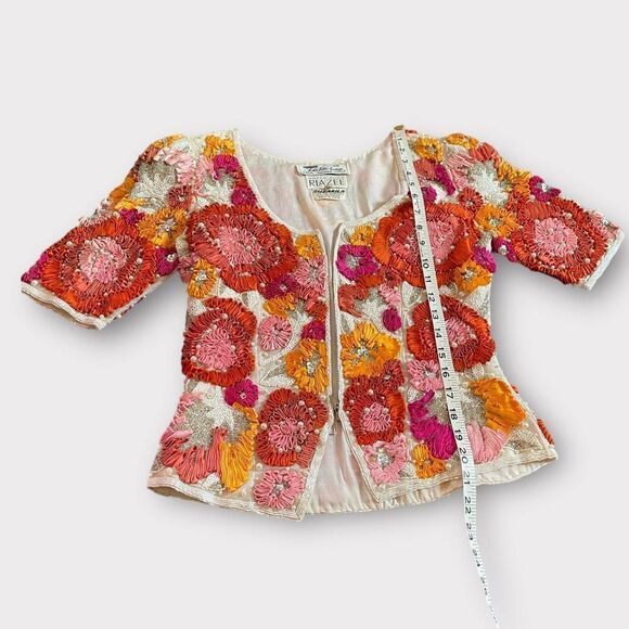 S/M Naeem Khan Beaded Sequined Jacket Ribbon Embroidered Vintage Couture - Picture 4 of 7